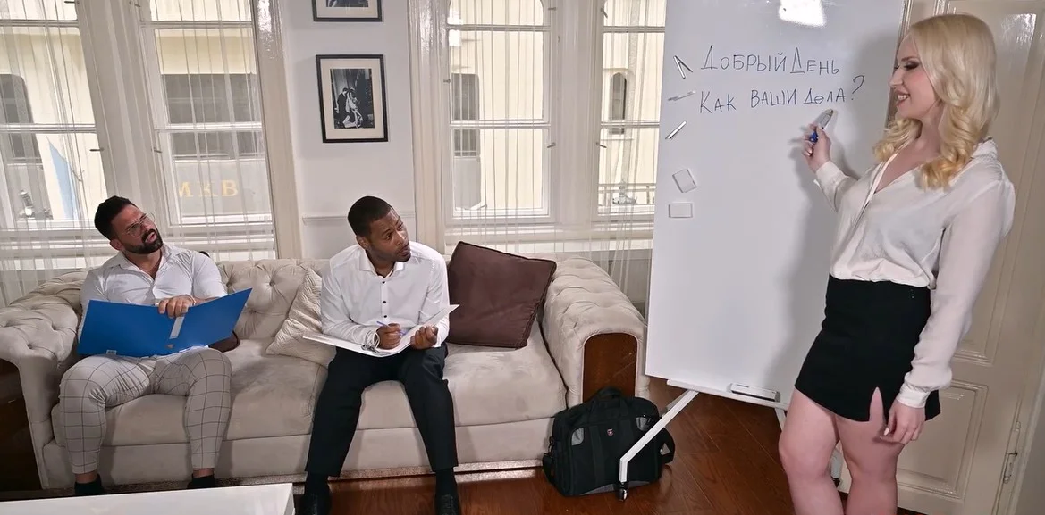 Porn World - Vera Jarw - Nympho Language Tutor Vera Jarw Seduces Her Students Into Interracial DP Threesome